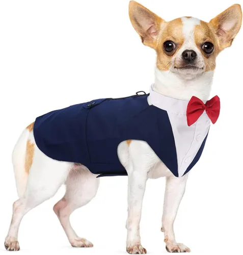 Vista 10 de PUMYPOREITY Traje de esmoquin para perro pequeño, esmoquin y bandana para gatos para Chihuahua, Boston Terrier, bichón, corgi, pomerania, 2 Negro