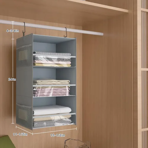 Vista 3 de Organizador de armario colgante de 3 estantes, diseño de borde frontal, estantes de almacenamiento de armario colgantes más anchos y plegables con 4