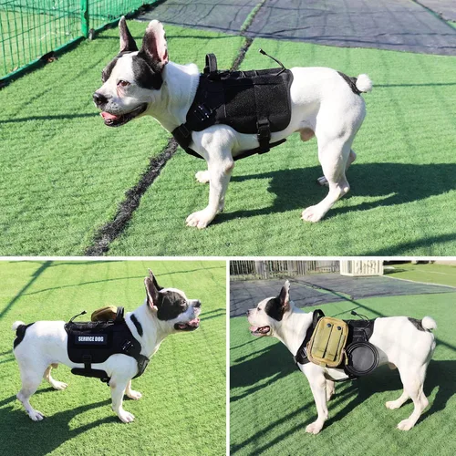 Vista 7 de PETNANNY - Chaleco táctico para perro de servicio - Arnés de apoyo emocional sin tirones con parches de gancho y bucle y sistema Molle para Negro