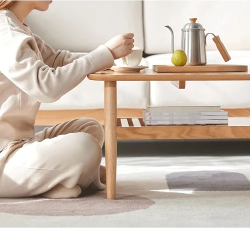 Vista 2 de Mesa de té para sala de estar, mesa de centro de dos niveles, mesa de centro de madera con función de almacenamiento, mesa de centro de madera