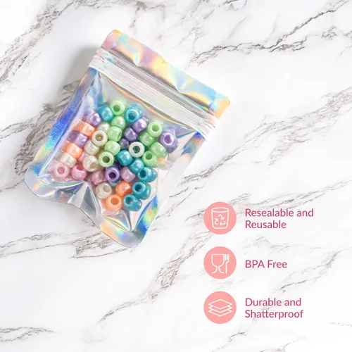 Vista 5 de Prestee Bolsas pequeñas de Mylar de 3 x 4 – 100 piezas holográficas resellables para almacenamiento de alimentos, a prueba de olores, ideales