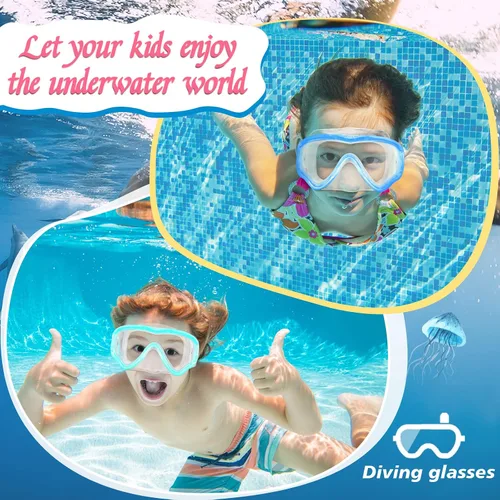 Vista 6 de Yexiya 3 Pack Kid Goggles with Nose Cover Swiming Diving Mask for Kid 3-12 Adjustable Strap Tempered Glass No Leak