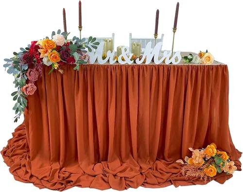 Vista 11 de Falda de mesa de chiffon con longitud extra, 6 pies, 9 pies, 14 pies, mantel transparente, para baby shower, cumpleaños, decoración principal
