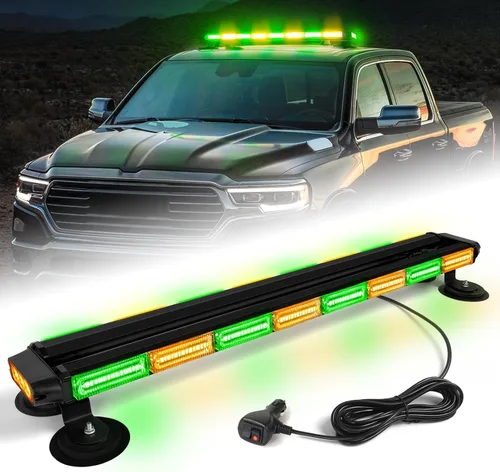 Vista 7 de Barra de luces estroboscópicas de techo de 34 pulgadas con 166 LED, intermitentes, luz de advertencia, asesor de tráfico, luz de emergencia, base