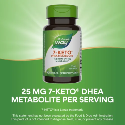 Vista 4 de Nature's Way 7-Keto, metabolito DHEA, apoya el metabolismo energético*, 25 mg de potencia por porción, sin gluten, vegano, 60 cápsulas