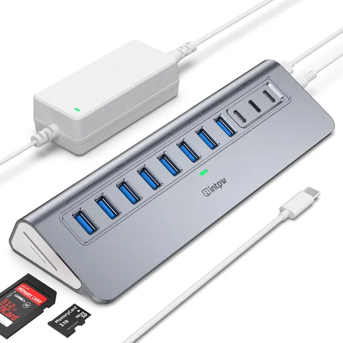 Vista 10 de Hub USB alimentado de 10 Gbps, intpw YH6AC Plus 10 puertos USB 3.2 Hub