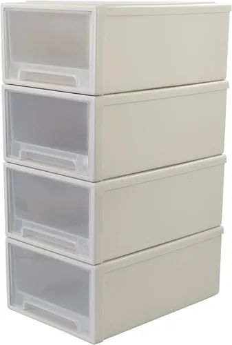 Vista 6 de Paquete de 4 cajones apilables de almacenamiento, caja organizadora de 12 cuartos de galón