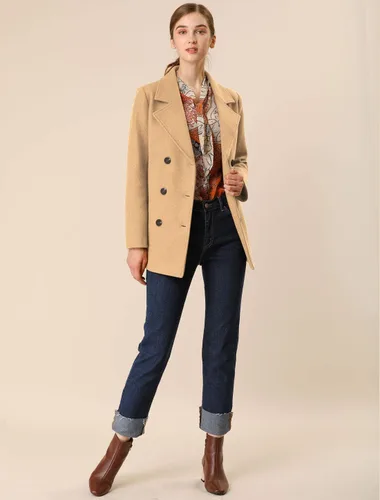 Vista 3 de Allegra K Abrigo de invierno de manga larga con doble botonadura para mujer