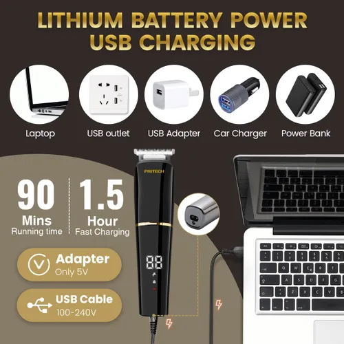 Vista 6 de PRITECH - Kit de aseo para hombre, 6 en 1, recortadora de barba y cortadora de pelo, inalámbrico for Home Travel Gifts, USB Charging, Foil Shaver