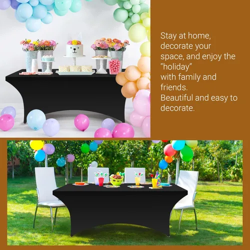 Vista 7 de Paquete de 6 manteles de elastano, manteles de elastano elásticos de 6 pies para mesas de 6 pies, mantel elástico rectangular universal ajustable