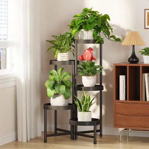 Vista 18 de LASZOLA Soporte plegable de 3 niveles para plantas de interior para múltiples macetas grandes, estante ajustable alto y resistente con estantería