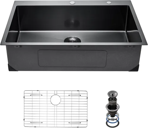 Vista 13 de VEVOR Fregadero de cocina empotrado de 25" con profundidad de 9" Fregadero de cocina de montaje superior de un solo tazón Fregadero de acero