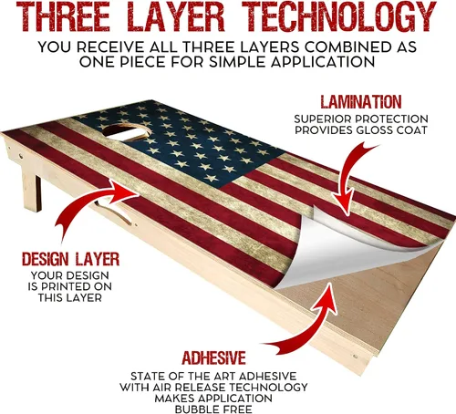 Vista 4 de GRAPHIX Express - Bandera estadounidense envejecida C190 - Cornhole Board Wrap patriótico - Calcomanía de vinilo laminado resistente a la intemperie