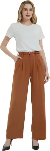 Vista 2 de Tronjori Mujer de cintura alta casual pierna recta largo traje de trabajo de negocios pantalones de vestir pantalones de pierna ancha cintura regular