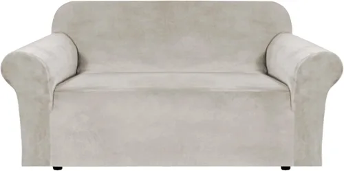 Vista 100 de H.VERSAILTEX Fundas de terciopelo elástico para sofá de dos plazas, fundas para sofá de 2 cojines para sala de estar, fundas deslizables con correas