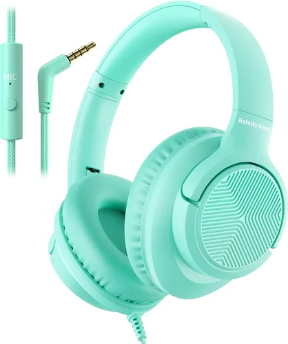 Vista 13 de Botesty Sound Auriculares con cable con micrófono, plegables sobre la oreja de 0.138 in con cable con cable de nailon sin enredos de 4.9 pies