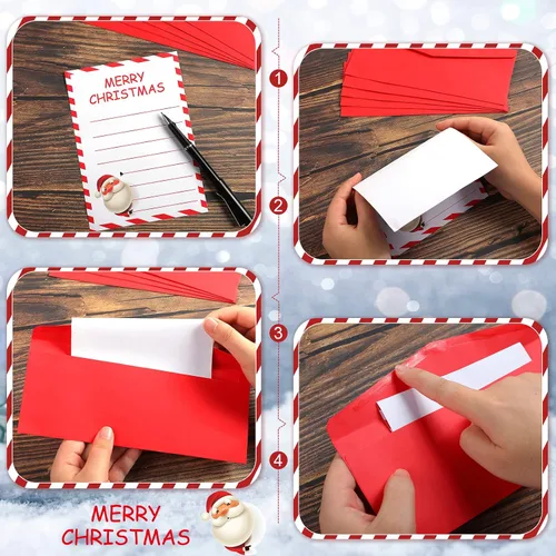 Vista 3 de Outus Kit de 100 sobres de Navidad para escribir cartas a Papá Noel, sobres de Navidad con papel de carta, sobres autoadhesivos, lista de deseos