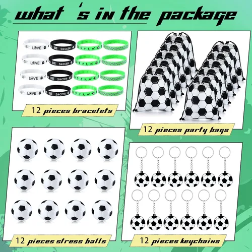 Vista 2 de Nuogo - Juego de 48 piezas de regalos de fútbol, regalos de fútbol, 12 piezas, bolsas de regalo, pulseras, mini bolas antiestrés, llavero