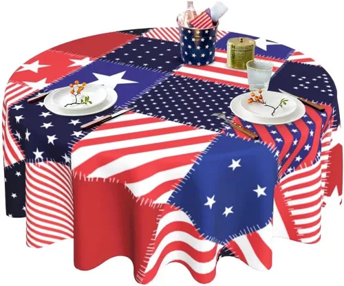 Vista 14 de Mantel redondo de Navidad con diseño de copos de nieve de Navidad para cocina, comedor, decoración de mesa de poliéster lavable para mesa de bufé