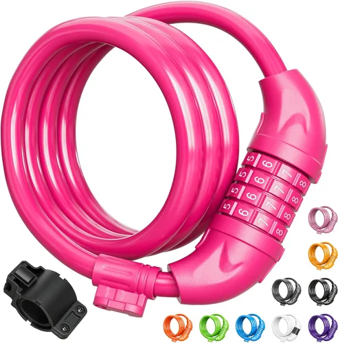 Vista 7 de Titanker Candado de bicicleta, cerradura de bicicleta de 4 pies, bloqueo de cable de 1/2 pulgada con soporte de montaje, accesorios de bicicleta