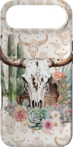 Vista 27 de Western Boho Chic Longhorn Bull Skull Cactus Beige Pattern Case for iPhone 17