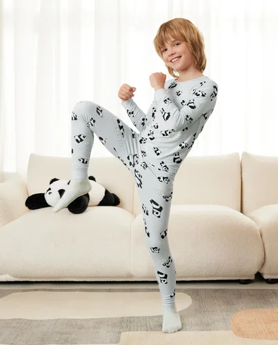 Vista 8 de Bamboo Viscose Baby Boys Girls Pajama Sets 2-8Y Toddler Kids Softness Two Piece Long-Sleeve Snug fit Sleepwear Pjs Panda