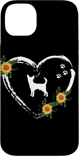 Vista 15 de Chihuahua With Paw Prints And Sunflower Heart On Black Case for iPhone 16