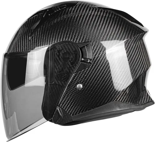 Vista 2 de Kaese Casco de motocicleta de fibra de carbono 3/4 con protector de doble lente, aprobado por DOT, protección facial ligera para hombres y mujeres