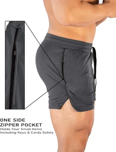 Vista 3 de FLYFIREFLY Pantalones cortos de entrenamiento de gimnasio para hombre, ligeros, atléticos, pantalones cortos para entrenamiento de culturismo