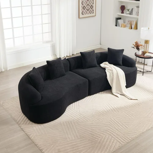 Vista 2 de Sofá modular de 110 pulgadas, sofá cama curvado sin huesos, sofá convertible en forma de L para sala de estar, dormitorio, apartamento, tela