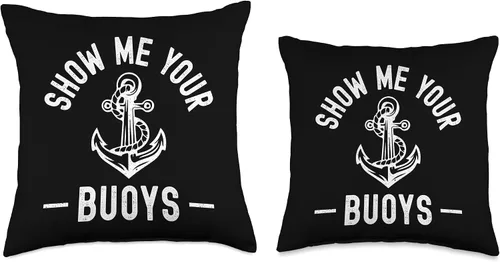 Vista 3 de Pontoon Boat Accessories & Lake Life Tees Show Me Your Buoys - Divertida almohada de marinero humor para adultos, 16 x 16 pulgadas, multicolor