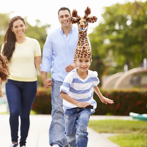 Vista 6 de Amosfun Sombrero de jirafa para fiesta de animales para padres e hijos, accesorio interactivo para disfraz de escenario, gorra de jirafa con correa