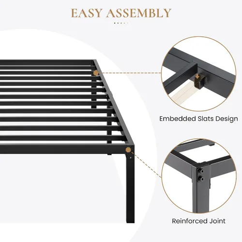 Vista 4 de SHA CERLIN Base de cama de plataforma de tamaño individual resistente, cabecera autofija, no necesita somier, base de colchón, sin ruido, fácil
