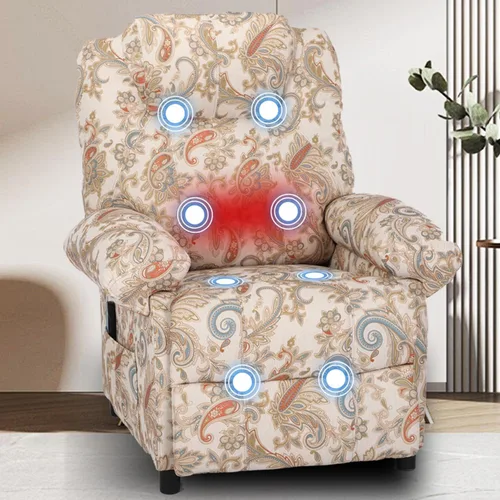Vista 8 de Silla reclinable de masaje con calor, sillas reclinables de tela con relleno con calefacción, sillón reclinable pequeño para sala de estar