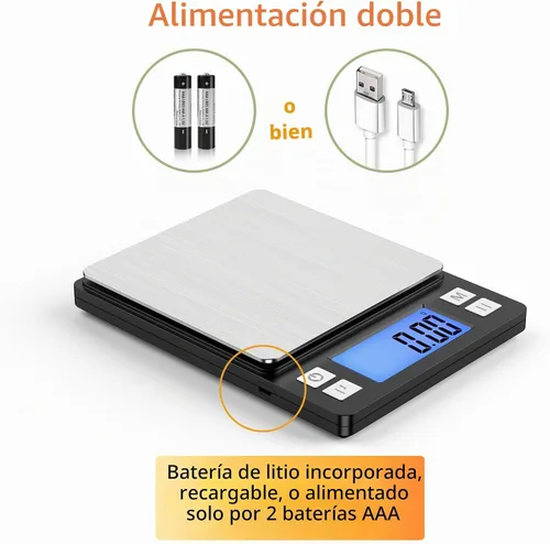 Vista 5 de BOMATA 0.01 g/1 kg Escala Digital Pequeña Mejorada, Recargable por USB, con Pantalla Más Grande y Función de Retención, Función de Tara, 9