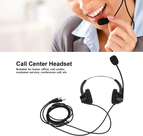 Vista 2 de Auriculares estéreo con cable de 0.138 in para centro de llamadas, auriculares de centro de llamadas con micrófono de cancelación de ruido