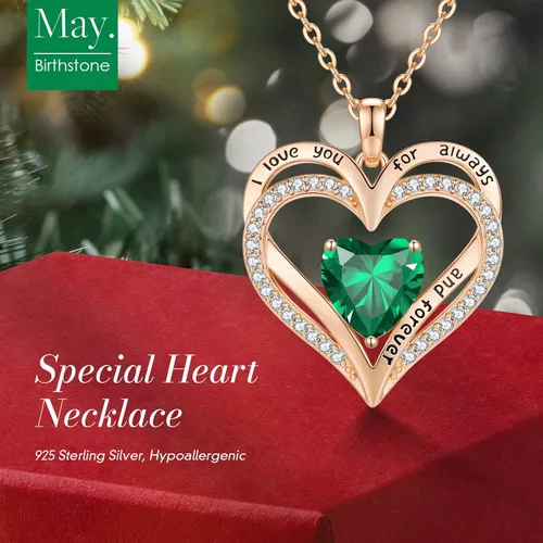 Vista 118 de CDE Collares de piedra natal para mujer, plata de ley 925, collar con colgante de corazón para siempre, Navidad, cumpleaños, aniversario, día de San