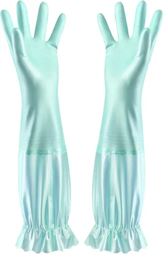 Vista 11 de RARITYUS Guantes de limpieza de cocina para el hogar, guantes de puño largo antideslizantes con forro de algodón impermeable