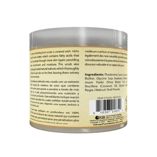 Vista 2 de OKAY Exfoliante para pies de manteca de cacao natural, 6 onzas