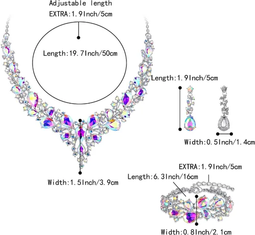 Vista 4 de BriLove - Juego de joyas de boda para mujer con cristales austriacos