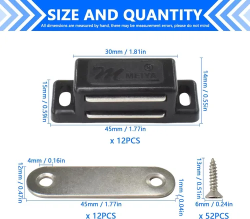 Vista 2 de Paquete de 12 cierres magnéticos de plástico para puerta con tornillos para cocina, baño, armario, armario, armario, puerta, cajón, 15 libras (negro)