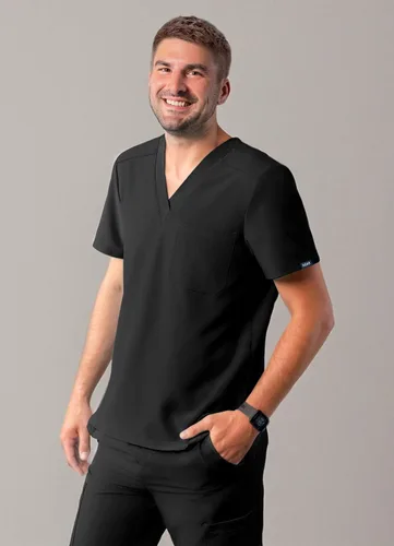 Vista 8 de Adar Addition Scrubs para hombre - Camiseta médica clásica con cuello en V Negro