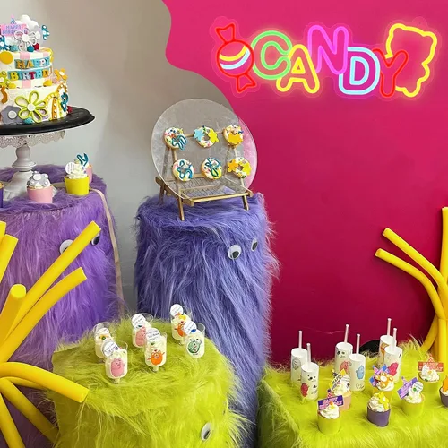 Vista 5 de ATOLS Letrero de neón de caramelo – Decoración de pared, alimentado por batería/USB, perfecto para tienda de dulces, exhibición de carritos, fiestas