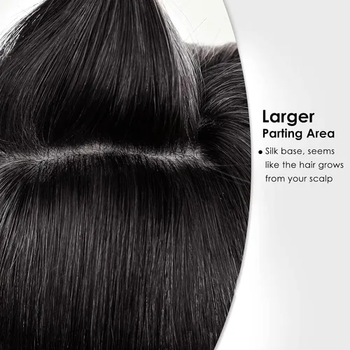 Vista 7 de HAIRCUBE Pelucas de cabello humano 100% con flequillo, densidad 150%, base de seda, clip en la parte superior, pelucas de cabello superior