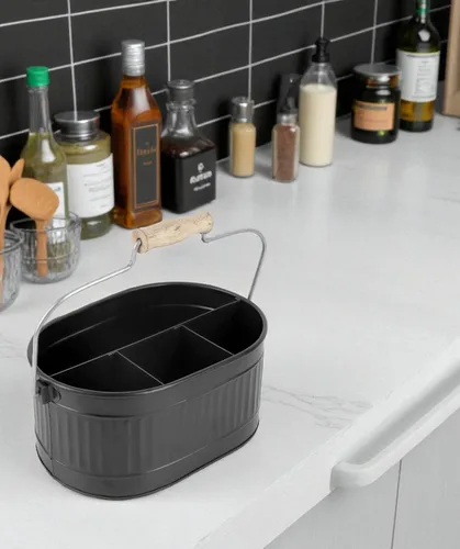 Vista 5 de CLEENTABLE Organizador rústico galvanizado para utensilios – Soporte de cubiertos de granja para cocina, comedor, picnic, fiestas, organizador