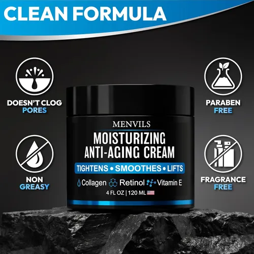 Vista 8 de Crema hidratante facial para hombre, antienvejecimiento y arrugas, para hombres con colágeno, retinol, vitaminas E, aceite de jojoba, loción facial