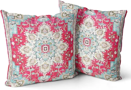Vista 8 de Snycler Fundas de almohada boho 16x16 pulgadas juego de 2, almohadas de estilo boho para sofá en azul marino, rojo, geométrico, floral, decorativas