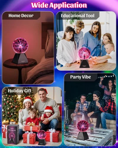 Vista 7 de Theefun Bola de Plasma: Verdadera Bola de 6 Pulgadas con Base de 3.5 Pulgadas, Globo de Plasma Regalos de Navidad Lámpara Sensible al Tacto y Sonido