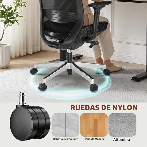 Vista 10 de ErgoSift M2 - Silla ergonómica de oficina – Silla de escritorio de malla con respaldo alto con soporte lumbar ajustable, reposabrazos 4D para largas