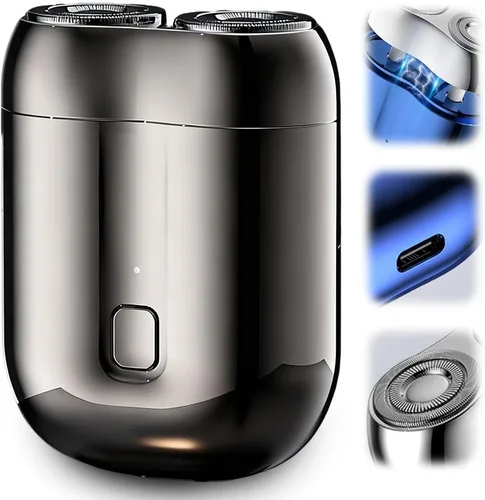 Vista 9 de Mini maquinilla de afeitar eléctrica portátil, modelo 2 en 1, mini afeitadora eléctrica de doble cabeza, recargable, impermeable, compacta, para Azul